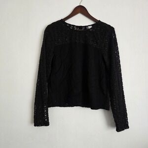 H&M Divided Black Top With Floral Lace Back Buttons Sheer Fairy Whimsigoth